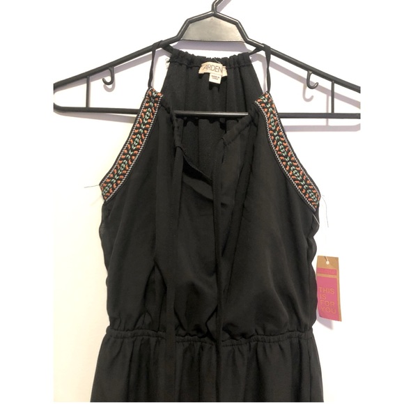 Long Black Dress Halter Neck with Mesh details - Picture 2 of 6